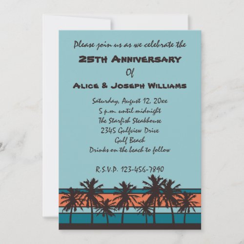 Retro Beach Anniversary Party Invitations