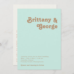 Retro Beach Aqua All In One Wedding Invitation