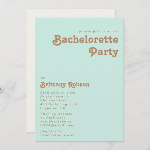 Retro Beach  Aqua Bachelorette Party Invitation