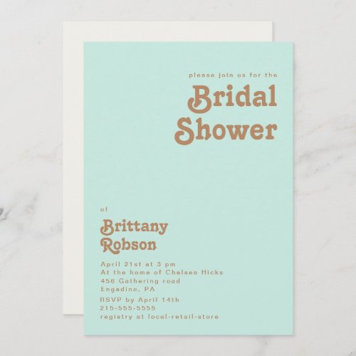 Retro Beach  Aqua Bridal Shower Invitation