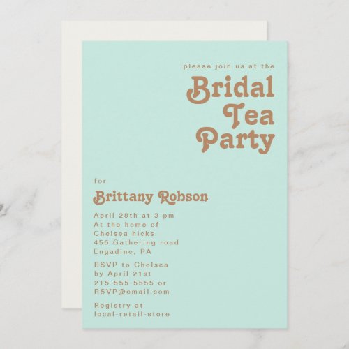 Retro Beach  Aqua Bridal Tea Party Invitation