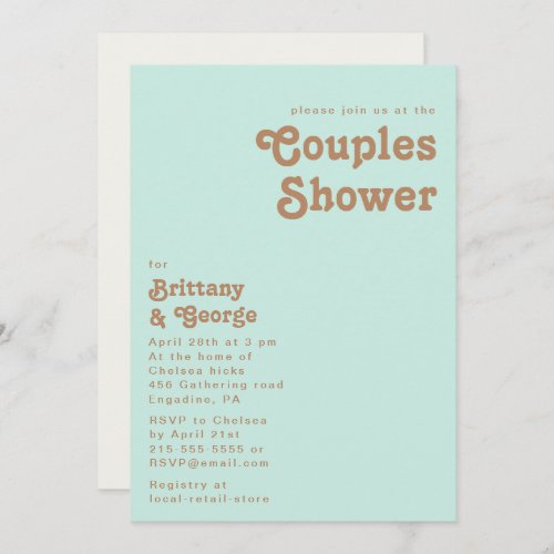 Retro Beach  Aqua Couples Shower Invitation