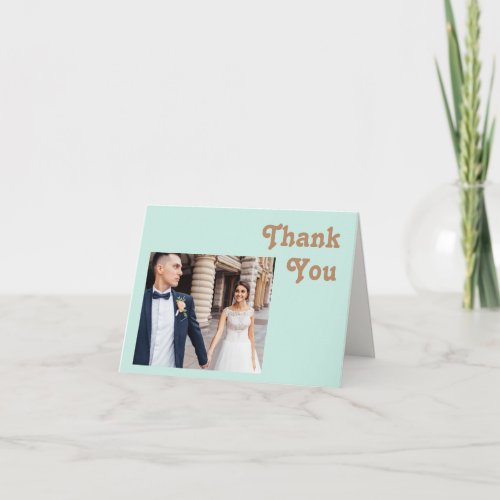 Retro Beach  Aqua Folded Photo Thank You Card