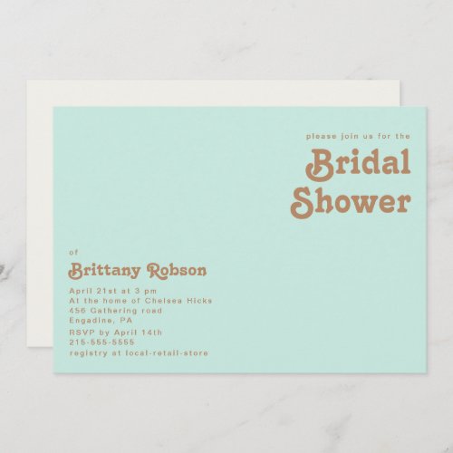 Retro Beach  Aqua Horizontal Bridal Shower Invitation