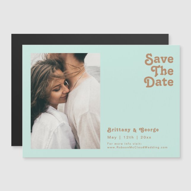 Retro Beach | Aqua Horizontal Save The Date Magnetic Invitation (Front/Back)