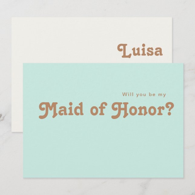 Retro Beach | Aqua Maid Of Honor Proposal Card (Front/Back)