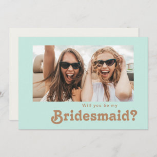 Retro Beach Aqua Photo Bridesmaid Proposal Card