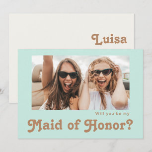 Retro Beach Aqua Photo Maid of Honor Proposal Card