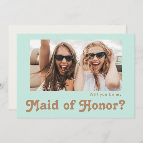 Retro Beach Aqua Photo Maid of Honor Proposal Card