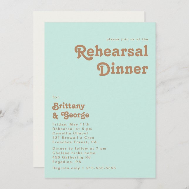 Retro Beach | Aqua Rehearsal Dinner Invitation (Front/Back)