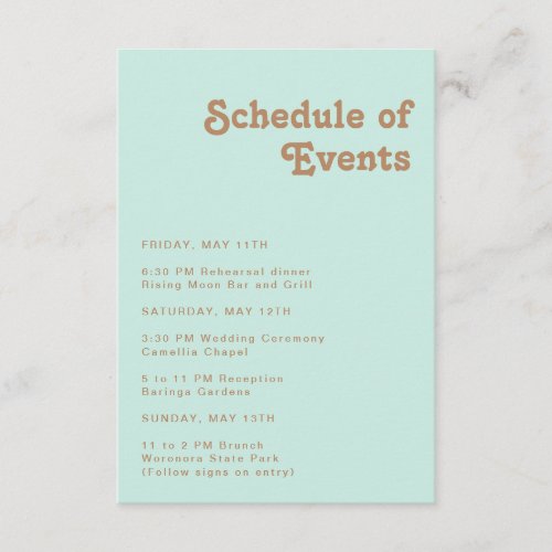 Retro Beach  Aqua Schedule of Events Enclosure Card
