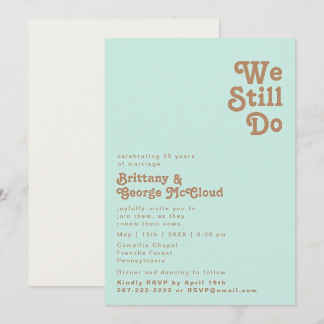 Retro Beach | Aqua We Still Do Vow Renewal Invitation (Front/Back)