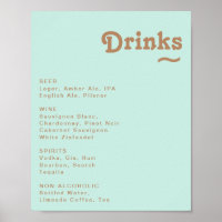 Retro Beach | Aqua Wedding Drinks Menu Sign