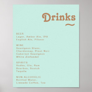 Retro Beach Aqua Wedding Drinks Menu Sign