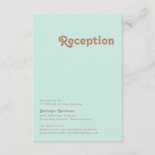 Retro Beach  Aqua Wedding Reception Card