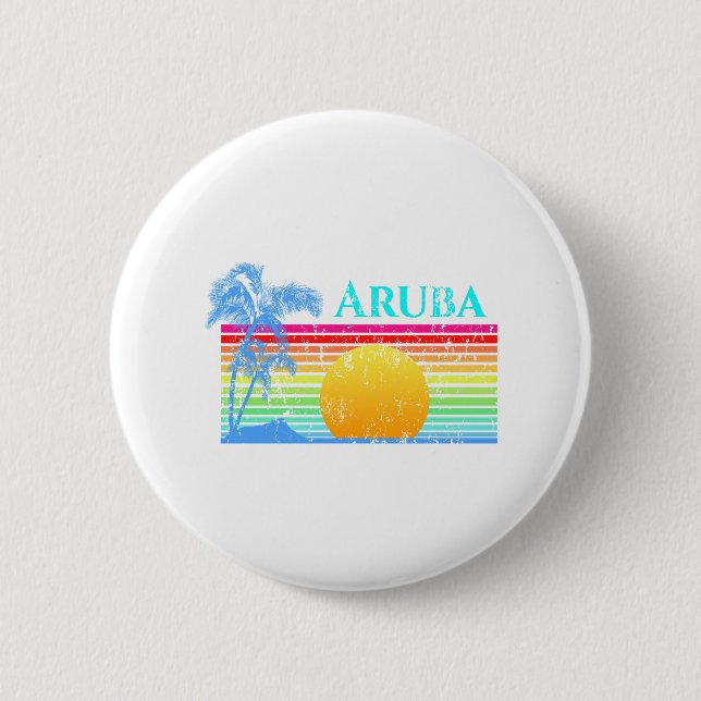 Retro Beach Aruba Sunset Button (Front)