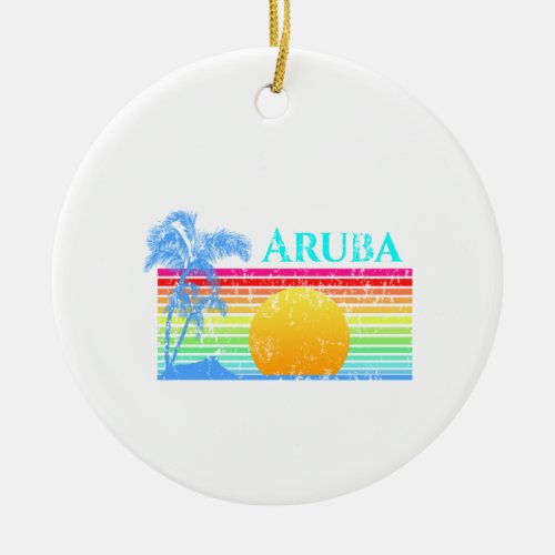 Retro Beach Aruba Sunset Ceramic Ornament