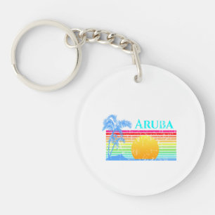 Retro Beach Aruba Sunset Keychain