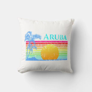 Retro Beach Aruba Sunset Throw Pillow