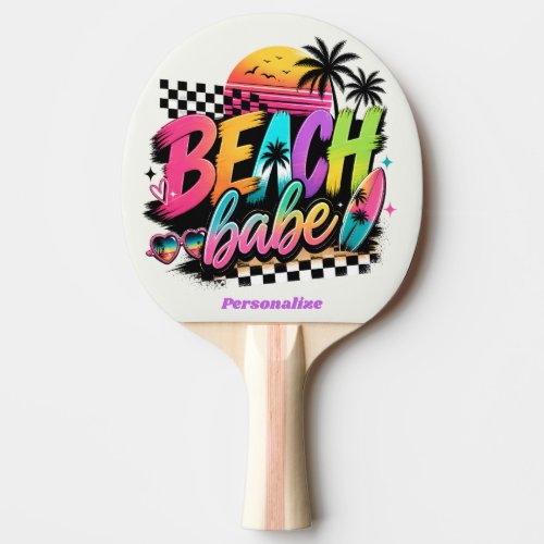 Retro Beach Babe Quote Tropical Vibes Colorful Ping Pong Paddle