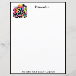 Retro Beach Babe Summer Personalized Writing Paper