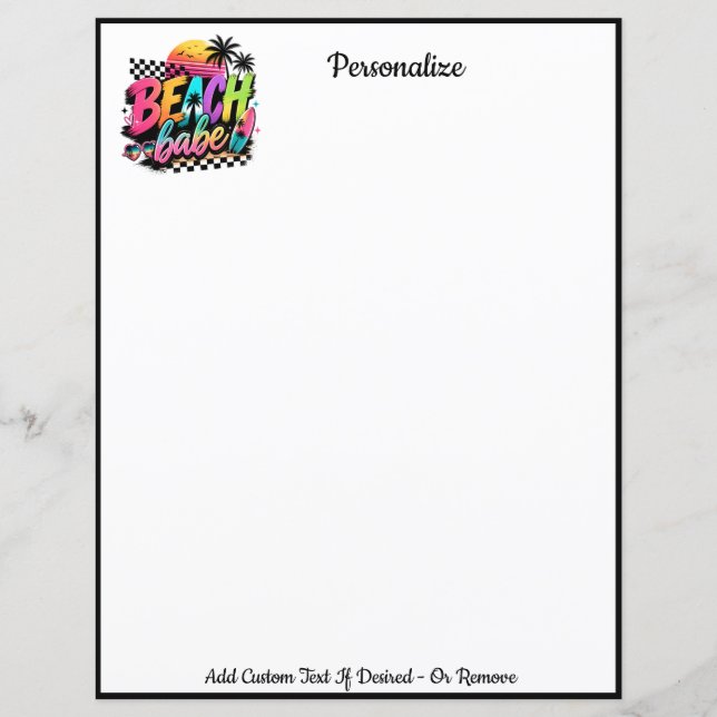 Retro Beach Babe Summer Personalized Writing Paper (Front)