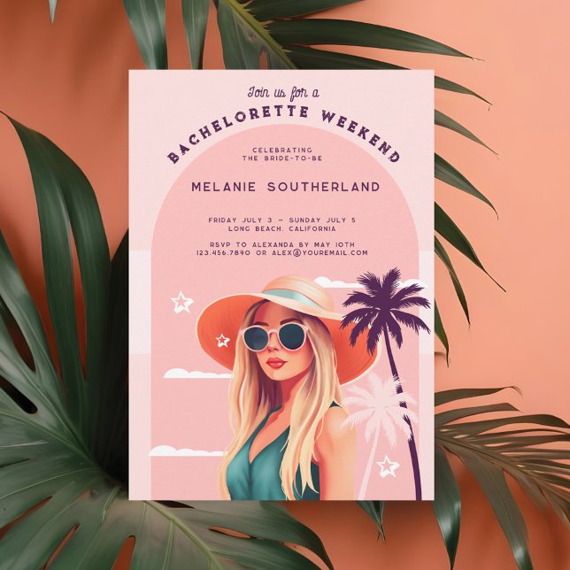 Retro Beach Bachelorette Weekend Itinerary Invitation (Retro Beach Bachelorette Weekend Itinerary Invitation Front)