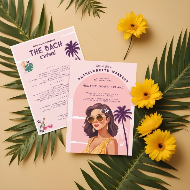 Retro Beach Bachelorette Weekend Itinerary Invitation (Retro Beach Bachelorette Weekend Itinerary Invitation)