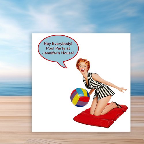 Retro Beach Ball Pool Party Personalized Announcement