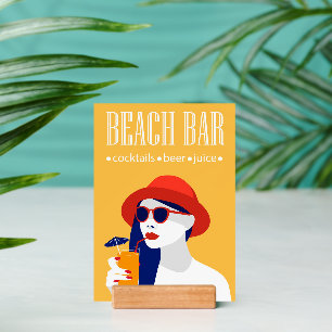 Retro Beach Bar Sign with Stylish Woman  Holder
