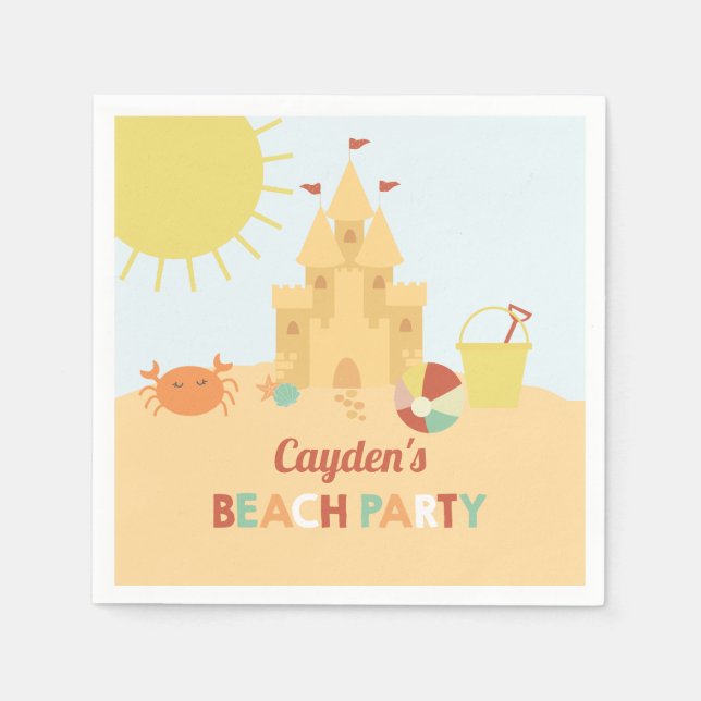 Retro Beach Birthday party sand castle Napkins (Front)