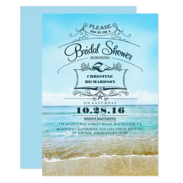Retro Beach Blue Ombre Bridal Shower Invites