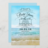 Retro beach blue ombre bridal shower invites (Front/Back)