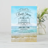Retro beach blue ombre bridal shower invites (Standing Front)