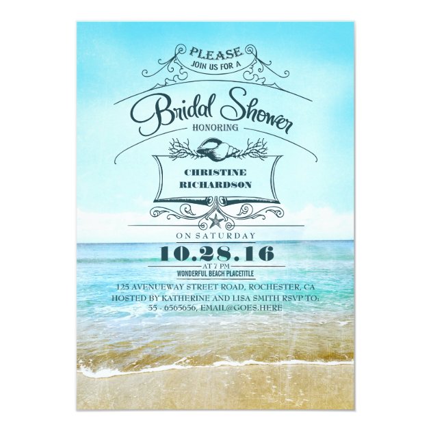 Retro Beach Blue Ombre Bridal Shower Invites
