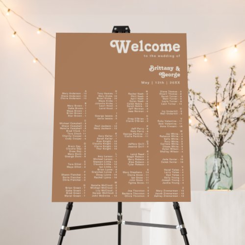 Retro Beach  Brown Alphabetical Seating Chart Foam Board