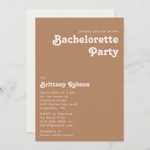 Retro Beach  Brown Bachelorette Party Invitation