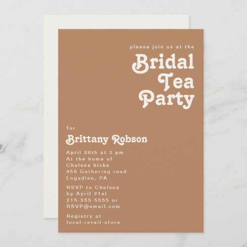 Retro Beach  Brown Bridal Tea Party Invitation