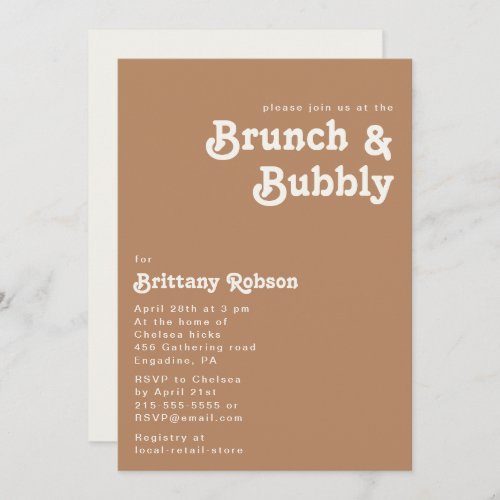 Retro Beach  Brown Brunch and Bubbly Invitation