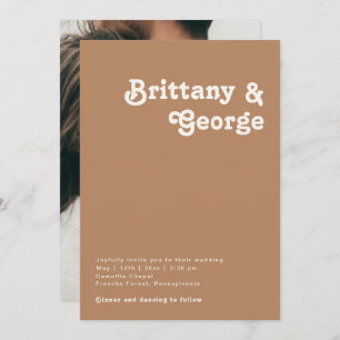 Retro Beach Brown Casual Photo Monogram Invitation