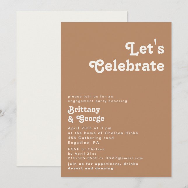 Retro Beach | Brown Let's Celebrate Invitation (Front/Back)