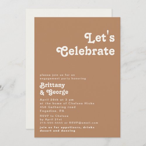 Retro Beach  Brown Lets Celebrate Invitation