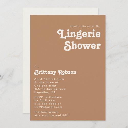 Retro Beach  Brown Lingerie Shower Invitation