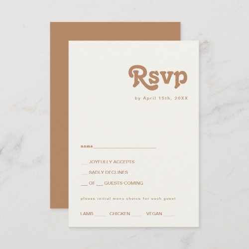 Retro Beach  Brown Menu Choice RSVP Card