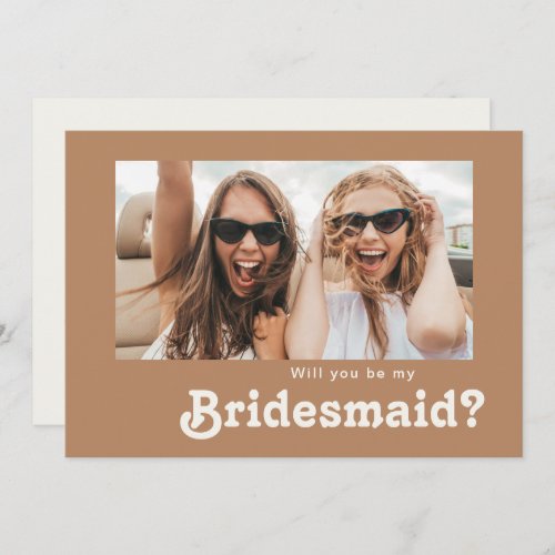 Retro Beach  Brown Photo Bridesmaid Proposal Card