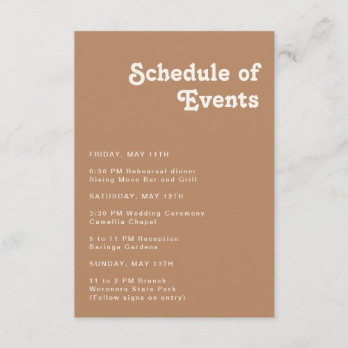 Retro Beach  Brown Schedule of Events Enclosure Card