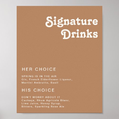 Retro Beach  Brown Signature Drinks Sign