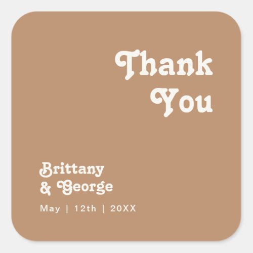 Retro Beach  Brown Thank You Wedding Favor Square Sticker