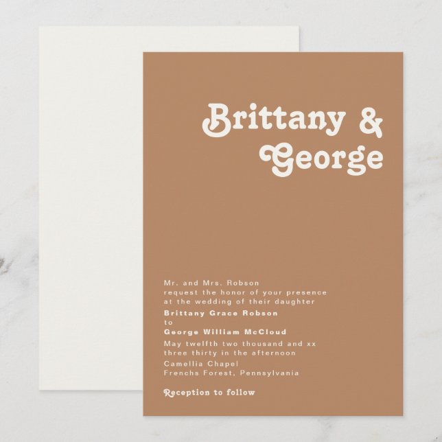 Retro Beach | Brown Traditional Wedding Invitation (Front/Back)
