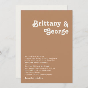 Retro Beach Brown Traditional Wedding Invitation
